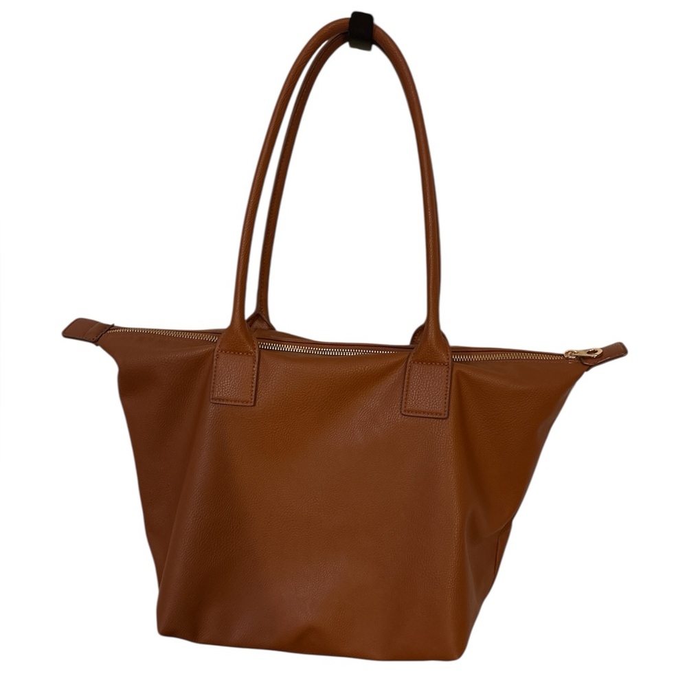 Camel Brown Faux Leather gold hardware Tote Bag